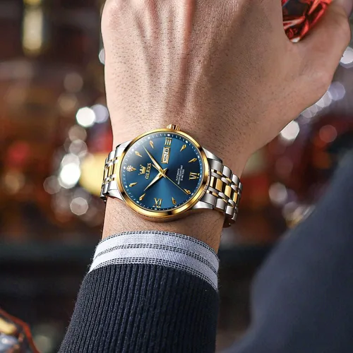 Vista 4 de OLEVS Relojes automáticos para hombre, calendario mecánico, impermeable, de acero inoxidable, luminoso, de cuerda automática, reloj de pulsera