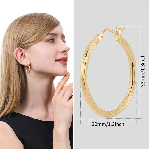 Vista 3 de ToHeart Aretes de aro de oro de 14 quilates para mujer, aretes de aro rectangulares chapados en oro pequeños