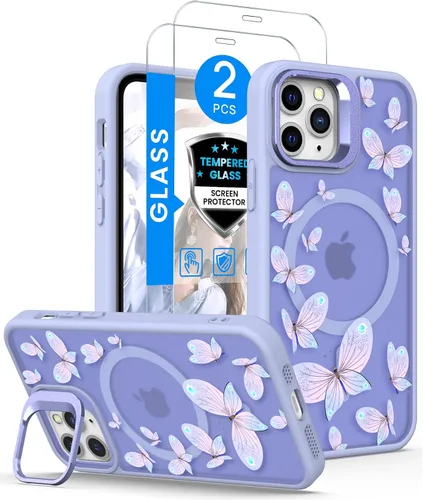 Vista 20 de Dretal Magnético para iPhone 11 Pro, Funda Floral, Protector de Pantalla, Anillo de Lente Integrado, Soporte, Protección de Grado Militar, Funda