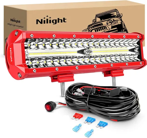 Vista 12 de Nilight ZH411-A 12” 12” 300 W, 300 W, triple fila de inundación Spot Combo 30000LM Led Off Road luces para camiones con juego de arnés de cableado