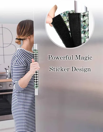 Vista 4 de Juego de 2 fundas para manijas de puerta de refrigerador a cuadros blancos y negros para lavavajillas, microondas, horno, nevera, estufa, accesorios