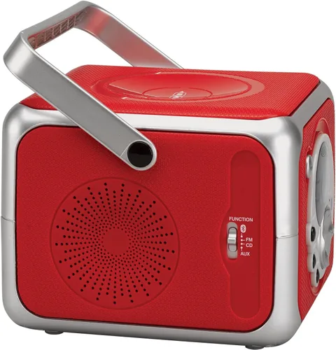 Vista 3 de Jensen CD-555RS Rojo Reproductor de CD Bluetooth Boombox Sistema de Música Bluetooth Portátil con Reproductor de CD + CD-R/RW y Radio FM con Entrada