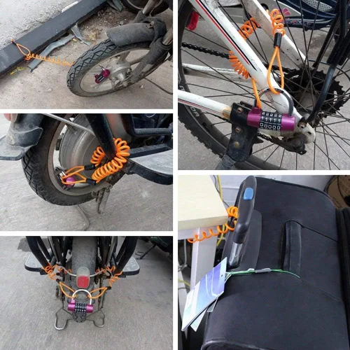 Vista 8 de Cable de bloqueo de disco, cable de seguridad de acero de seguridad, cuerda de recordatorio para scooter, motocicleta, motocicleta, vehículo