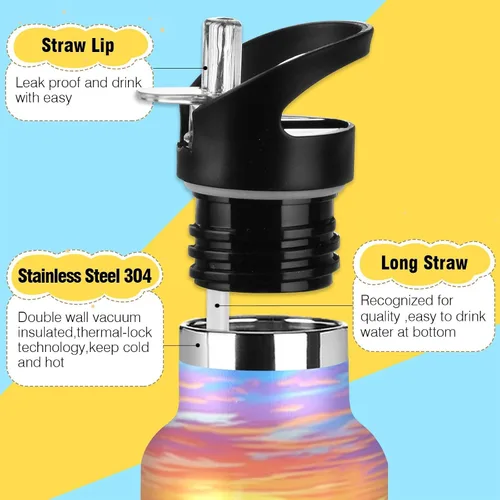 Vista 3 de Kids Water Bottle for School Leakproof Insulated Water Bottle with Straw 20oz, BPA-Free, Sunset Lavender Fields Horses