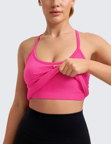 Vista 4 de CRZ YOGA - Camisetas deportivas para mujer, sin mangas, sin costuras, con espalda cruzada y brasier incorporado, camisetas para entrenamiento