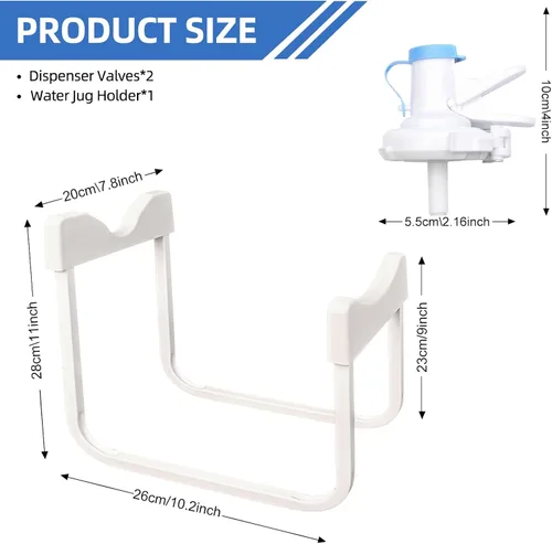 Vista 2 de Dispensador de agua de 5 galones, soporte dispensador de agua de metal desmontable y 2 válvulas dispensadoras, soporte para jarra de agua