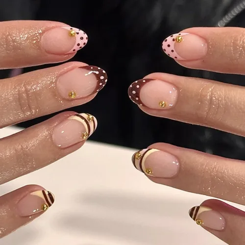 Vista 15 de IMSOHOT Uñas postizas a presión con forma de almendra, francesas, color azul medio, uñas postizas degradadas con purpurina con diseños de diamantes
