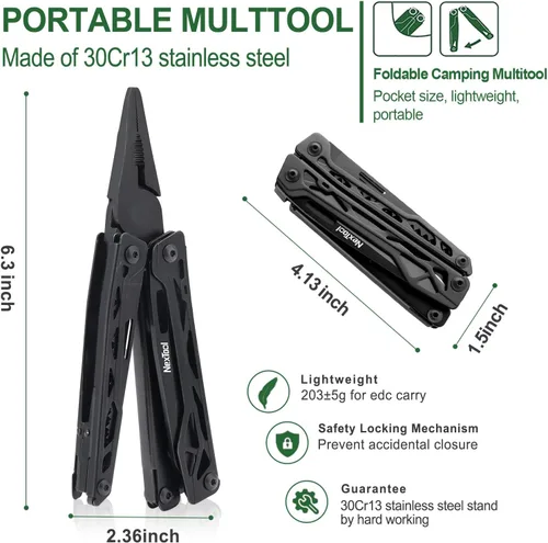 Vista 2 de NEXTOOL Multiherramienta, herramienta multiusos 11 en 1 con pinzas de punta fina, tijeras y puntas de destornillador, navaja multiherramienta