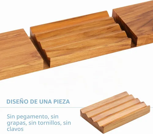 Vista 4 de HTB - Jabonera de teca para ducha, paquete de 2 unidades de HTB, soporte decorativo de madera para jabón de baño, diseño de base elevada