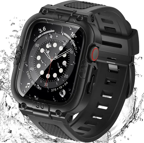 Vista 22 de Goton Estuche impermeable 3 en 1 con correa para Apple Watch con protector de pantalla de vidrio templado incorporado de 40 mm, cubierta frontal