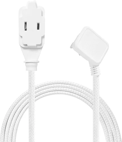 Vista 12 de Globe Electric 22810 - Cable de extensión de tela de 9 pies, 3 salidas polarizadas, enchufe de ángulo recto, 125 voltios, negro, decoración