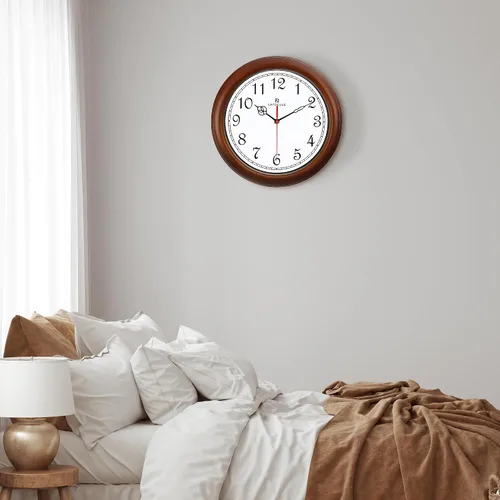Vista 4 de Lafocuse Reloj de pared silencioso de madera maciza de 12 pulgadas, funciona con pilas, reloj de pared analógico marrón para decoración de sala