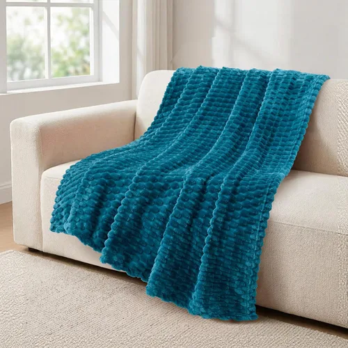 Vista 77 de Vessia - Manta de forro polar de franela (50x70 pulgadas), manta 3D de jacquard negra, esponjosa y cálida para sofá, sillón, cama, silla, 300GSM