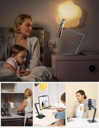 Vista 7 de Soporte de tablet para escritorio, soporte ajustable para iPad, rotación de 360°, soporte de brazo de aluminio resistente para iPad Pro/Air/Mini