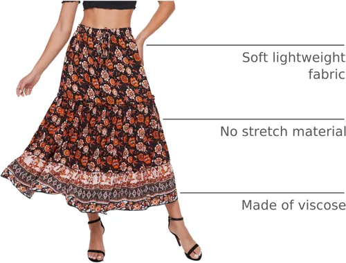 Vista 61 de Milumia Women Boho Vintage Floral Print Long Skirt Summer Tiered Maxi Skirt