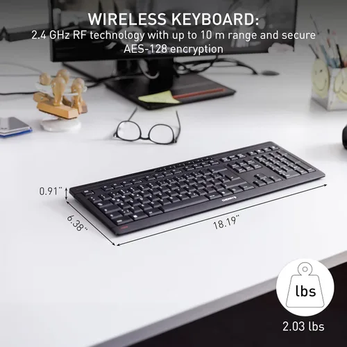 Vista 2 de Cherry Teclado Stream inalámbrico, teclado inalámbrico, conexión de 2,4 GHz, teclas silenciosas, diseño delgado, funciona con pilas, interruptores