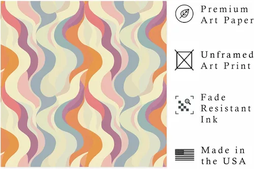 Vista 2 de Ethan Taylor Abstract Wall Art Prints Unframed Square Posters 'Retro 70s Hippie Groovy Pattern I' Retro Home Décor for Living Room, Bedroom, Office