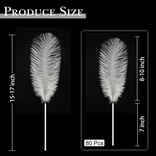 Vista 2 de Kit de plumas de avestruz natural en masa color beige de 15-17 pulgadas (38-43 cm), 80 piezas. Los kits contienen plumas de 8-10 pulgadas y palos