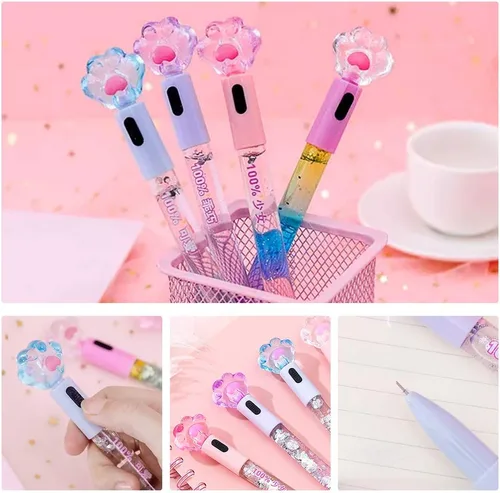 Vista 5 de Paquete de 8 bolígrafos kawaii, bolígrafos divertidos, con diseño de pata de gato de 0.020 in, brillante y luminoso, papelería coreana japonesa
