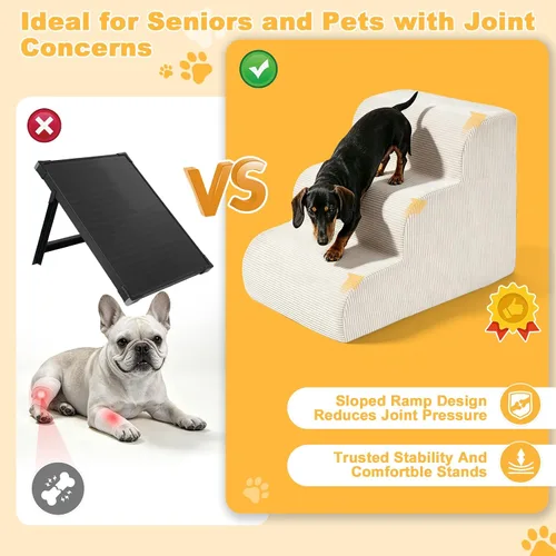 Vista 5 de Escaleras para perros pequeños, rampa de 3 escalones para sofá cama Beige