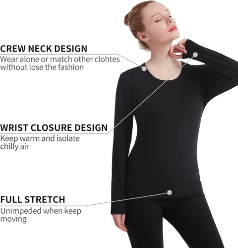 Vista 3 de Ropa interior térmica para mujer Long Johns conjuntos de ropa interior térmica para mujer, capa base ultra suave, regalos con caja