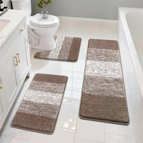 Vista 15 de Pauwer Juego de 3 alfombras de baño antideslizantes y lavables, de microfibra, absorbentes, extra suaves, de secado rápido, tapete de ducha