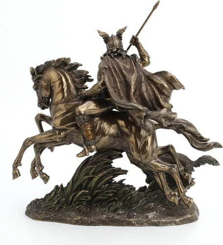 Vista 6 de Veronese Design Odin Riding Sleipnir Escultura seguida por el lobo