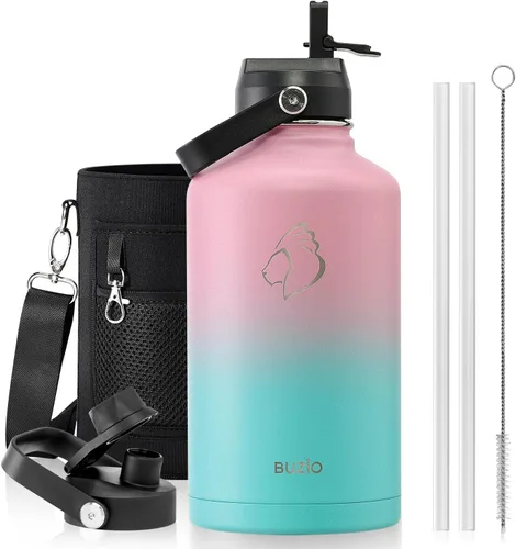 Vista 92 de BUZIO Botella de agua aislada de 24 oz, frasco de agua de boca ancha de acero inoxidable con tapa de pajita, frío durante 48 horas a prueba de Negro