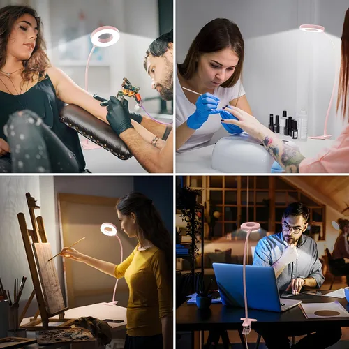 Vista 7 de Lámpara de escritorio iZELL, [3 modos de color y 10 niveles de brillo] luz LED de lectura con abrazadera, brazo flexible de silicona, luz de libro