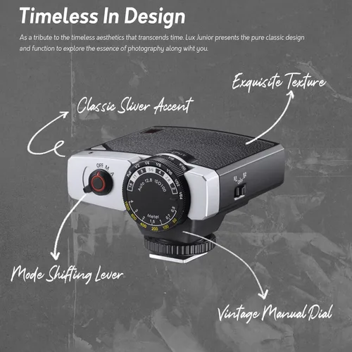Vista 7 de Godox Lux Junior - Flash de cámara retro, flash de cámara minimalista con CCT GN12 6000K ± 200K, modos automático y manual, control óptico S1/S2