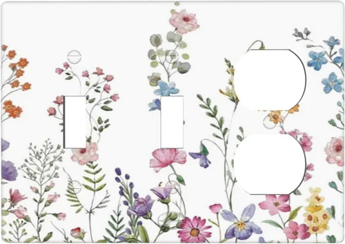 Vista 180 de Placa de Pared en Blanco de 1-Gang Sin Dispositivo Beige Lindo Vintage Boho de los 70s Hongo Fungus Planta Floral Botánica Libélula Interruptor
