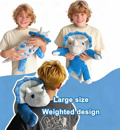 Vista 3 de Weighted Dinosaur Plush Toy, 23.5"/4.5 Pounds, Giant Blue Triceratops Dinosaur Plush, Autism Sensory Toys, Anti-Stress Weighted Stuffed Animals for