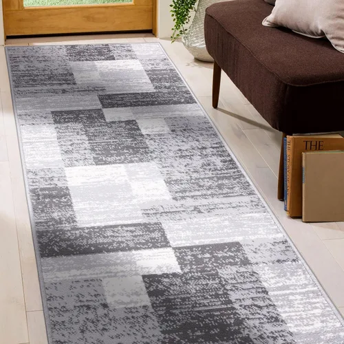 Vista 7 de Rugshop Geometric Boxes Oslo - Alfombra moderna para sala de estar, color gris, 2 x 7 pies