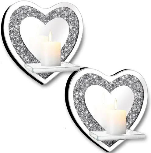 Vista 11 de ZOLAPI Juego de 2 candelabros de cristal con diamantes triturados, espléndido candelabro de pared con espejo plateado redondo, candelabros de vela