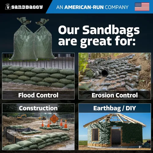 Vista 7 de Sandbaggy – Bolsas de arena vacías de poliéster con protección UV – Tamaño: 14 x 26 pulgadas. Color: Verde- Bolsas de arena para inundaciones