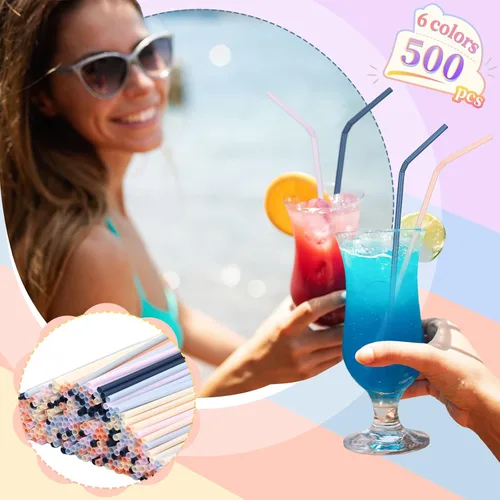 Vista 5 de Hushee 500 pajitas de plástico desechables a granel coloridas pajitas de plástico pastel desechables de plástico para bebidas diarias de jugo de 7.9