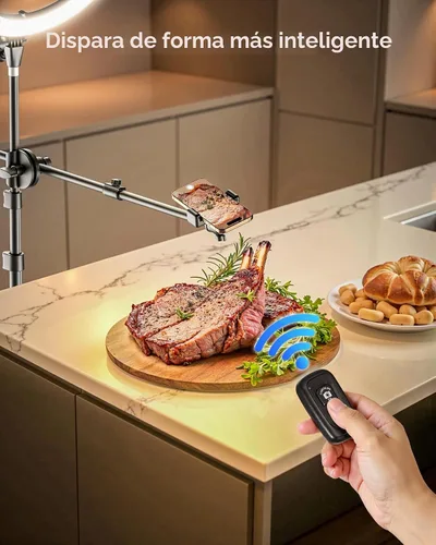 Vista 6 de LUXSURE Anillo de luz con trípode de 62 pulgadas para grabación de video, trípode de luz de anillo de 10.5 pulgadas para iPhone con 2 posiciones