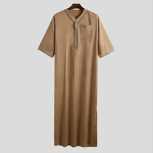 Vista 2 de EELHOE Mens Muslim Thobe Saudi Arabic Middle East Islamic Long Gown Dress Crew Neck Breathable Clothing Ramadan Dress