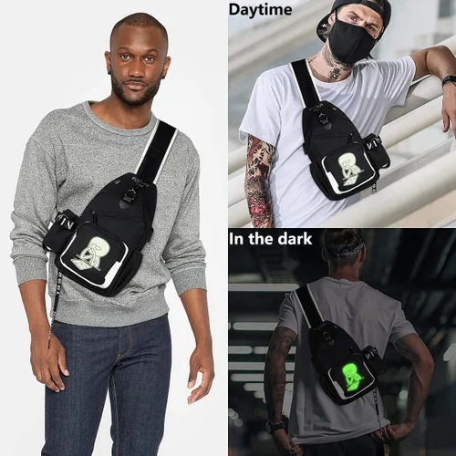 Vista 2 de Bolso bandolera luminoso, mochila de hombro con cuerpo cruzado, bolsa de pecho multifunción para hombres y niños, viajes y deportes, Thinking