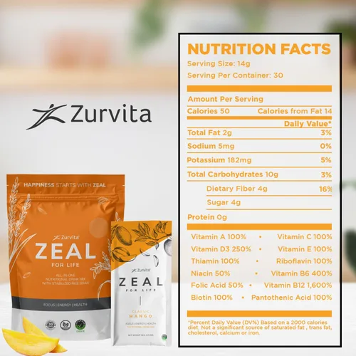 Vista 2 de Zurvita - Mezcla de bebida Zeal for Life Wellness - Sabor clásico de mango - Sin gluten, vegana, con biotina, vitaminas y minerales para la salud