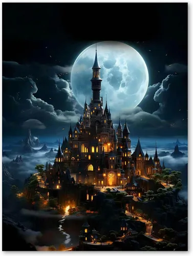 Vista 7 de PSCH Kits de arte de diamantes para adultos, kit de pintura de diamantes de castillo mágico para adultos, arte de diamantes 5D de taladro completo