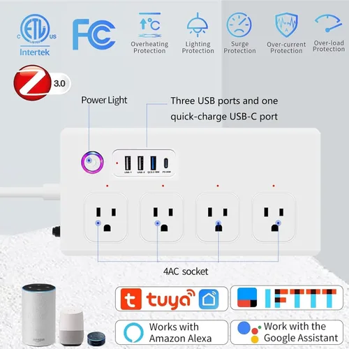 Vista 2 de UseeLink Regleta de alimentación inteligente, USB-C PD 20W, enchufe inteligente, protector de sobretensiones con 4 salidas de CA y 4 puertos USB