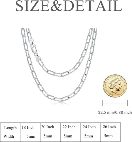 Vista 4 de Collar con clip de papel de plata de ley 925 maciza de 0.197 in, collar de cadena italiana con clip para mujeres y hombres, chapado en oro, regalo