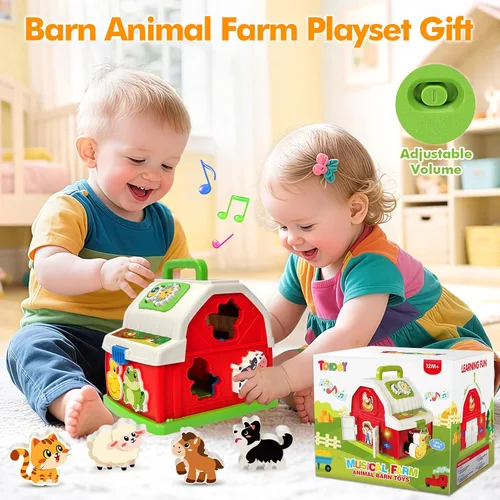 Vista 8 de Montessori - Juguetes para niños y niñas de 1, 2, 3 años, animales de granja musicales, juguete de granero con sonido y luz, juguetes de aprendizaje