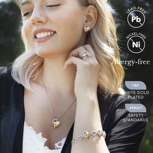 Vista 4 de Leafael Juego de collar de corazón infinito, aretes de tuerca, pulsera y anillo, piedra curativa para joyas de cristal de poder, regalos en tono