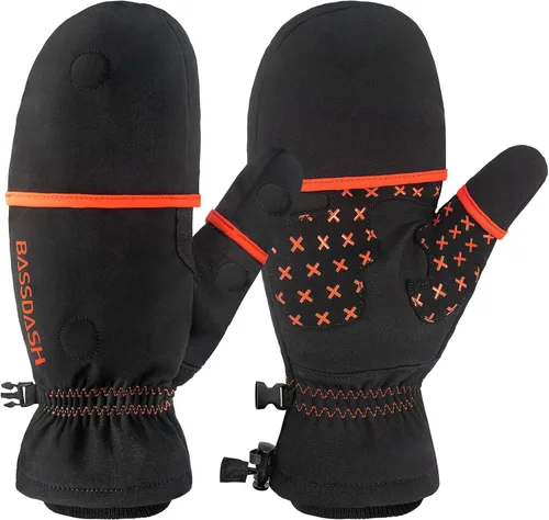 Vista 4 de BASSDASH WinteFlex Guantes de pesca en hielo aislantes con protección contra el frío, sin dedos, resistentes al agua para hombres y mujeres