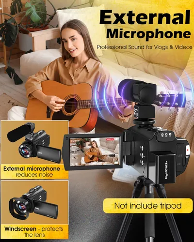 Vista 8 de Videocámara de cámara de video 5K, cámara de vlogging WiFi de 64 MP para YouTube con zoom óptico 8X, pantalla táctil IPS de 3.5 pulgadas, visión