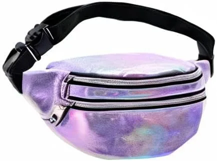 Vista 8 de Riñonera holográfica de moda para regalo del día de la madre, bolsa de cintura deportiva morada, cangurera de viaje brillante para trabajo, correr