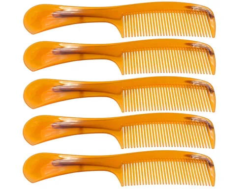 Vista 3 de LBY Peine para el cabello, paquete de 5 unidades, 16 cm (6.3"), peine de mango redondo, peine para el cuidado del cabello, plástico, amarillo