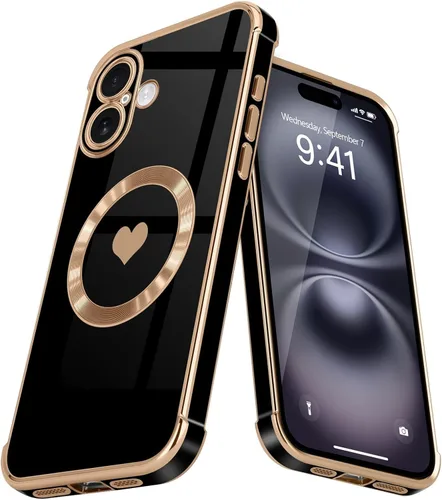 Vista 42 de Funda magnética para iPhone 13, para mujeres y niñas, chapado de lujo, lindo corazón de amor, cubierta trasera suave, protección completa de lente